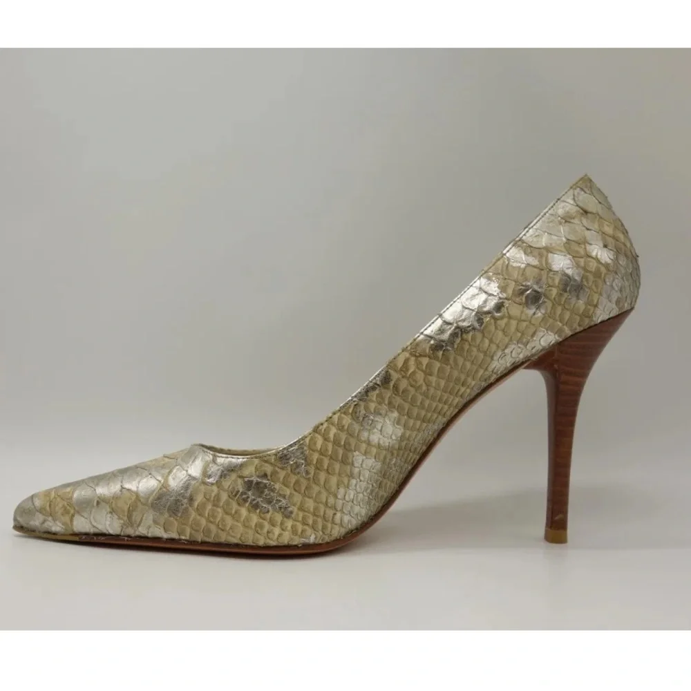 Stuart Weitzman Metallic Gold Snakeskin Heels Pumps stiletto shoes almost new 10
